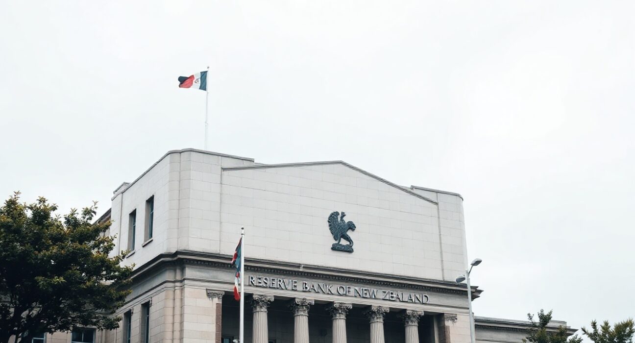 Reserve Bank of New Zealand building in Wellington on a cloudy day