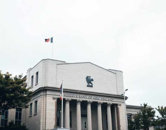 Reserve Bank of New Zealand building in Wellington on a cloudy day