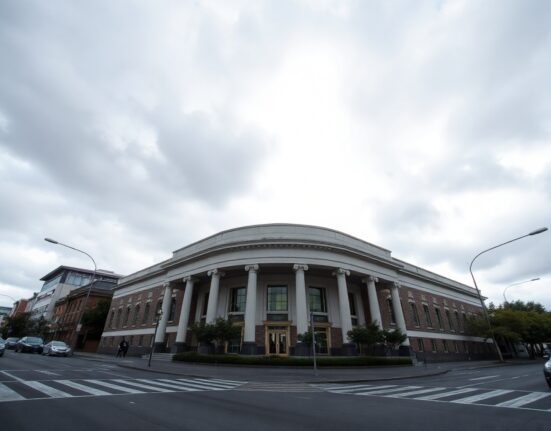 Exterior of the Reserve Bank of New Zealand building in Wellington on an overcast day.