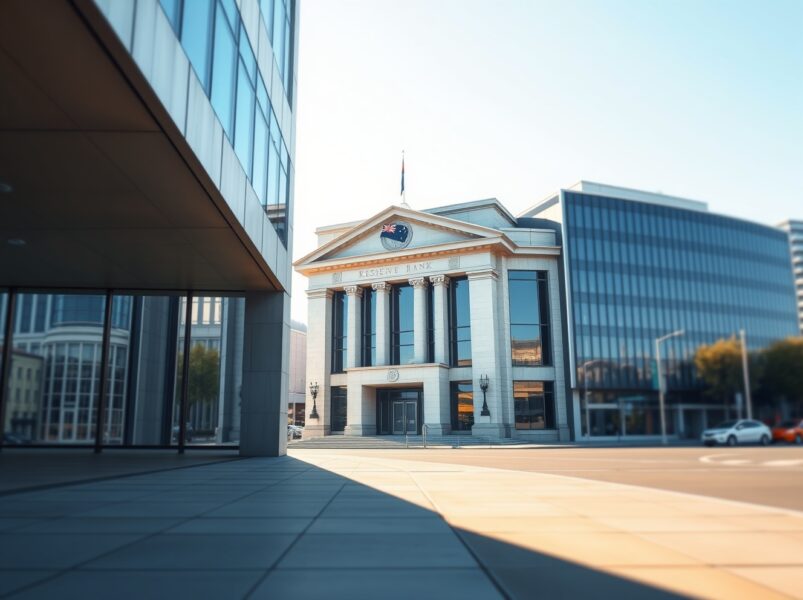 The Reserve Bank of New Zealand building in Wellington ahead of the official cash rate decision.