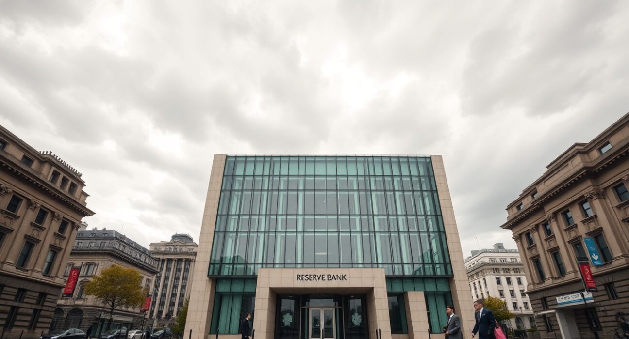 Reserve Bank of New Zealand building in Wellington during uncertain economic times