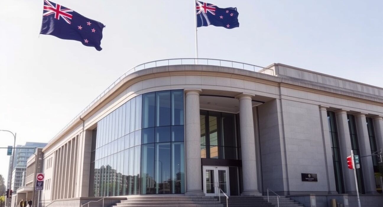 Reserve Bank of New Zealand building representing monetary policy decisions affecting NZD forecasts