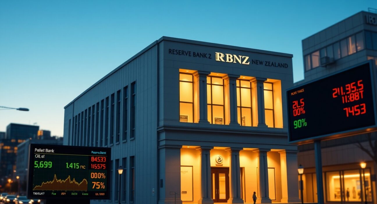 Reserve Bank of New Zealand building during policy decision on interest rates amid oil price volatility