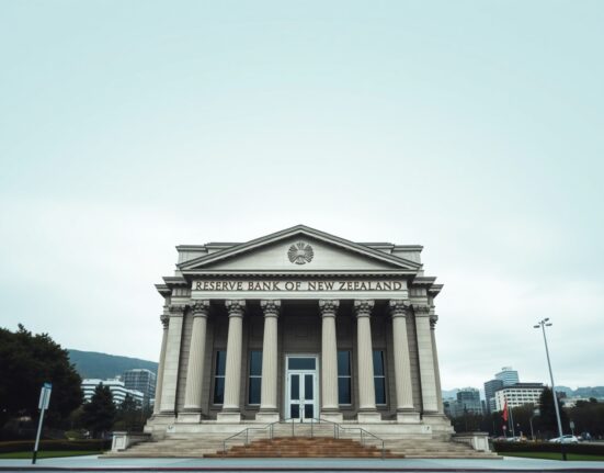 Reserve Bank of New Zealand building in Wellington, representing RBNZ monetary policy stance with no tightening bias.