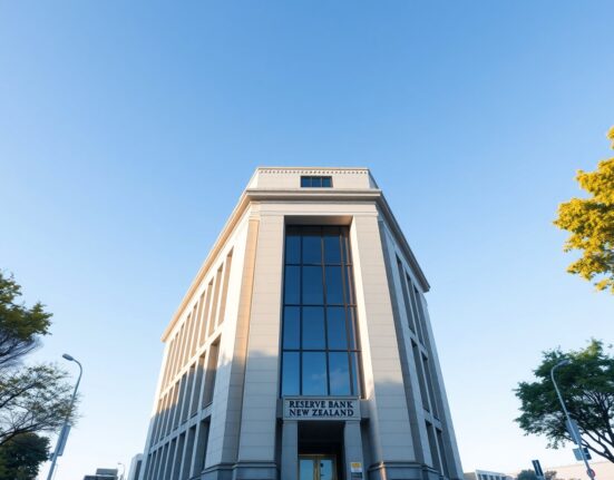 Reserve Bank of New Zealand building in Wellington under a clear sky.