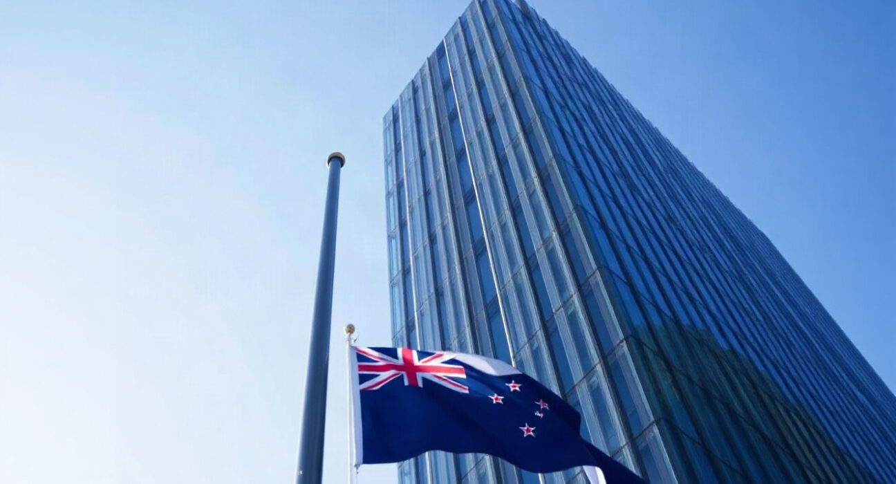 Reserve Bank of New Zealand building in Wellington on a sunny day