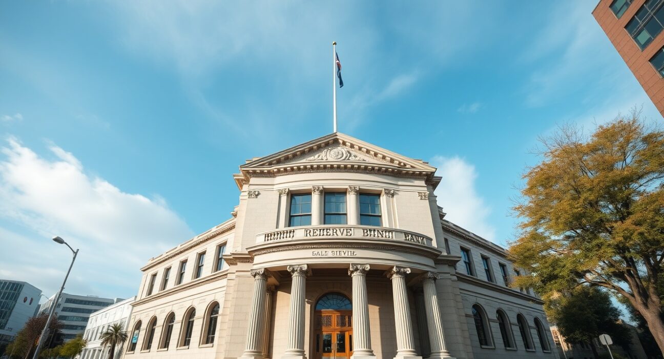 Reserve Bank of New Zealand building in Wellington on a clear day