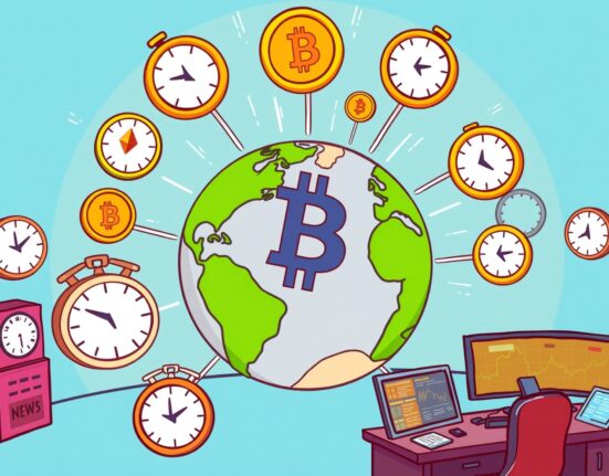 A cartoon image illustrating the continuous delivery of real-time crypto news and market insights.