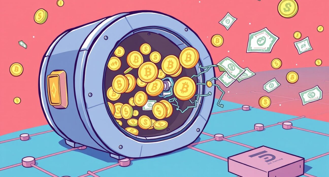 Cartoon illustration showing real-world asset tokenization transforming traditional bonds into digital blockchain tokens