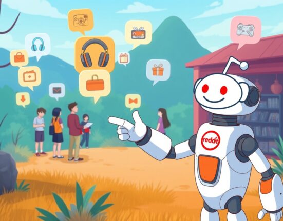 Illustration of Reddit's new AI search feature transforming community discussions into shoppable product recommendations.