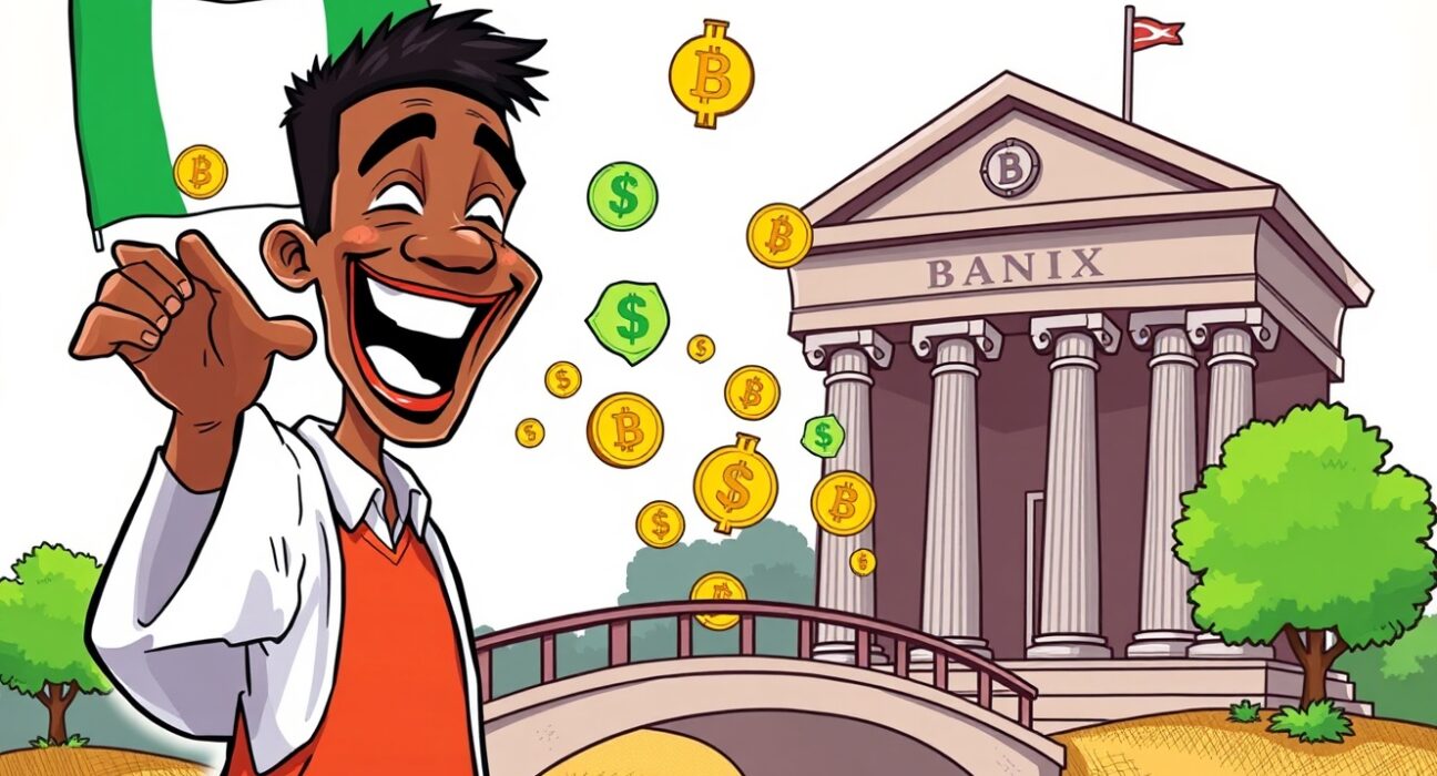 Illustration of RedotPay and Ripple's revolutionary crypto cash-out service bridging digital assets to Nigerian bank accounts.