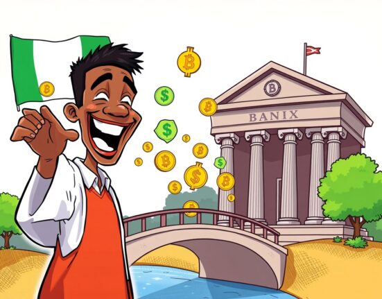 Illustration of RedotPay and Ripple's revolutionary crypto cash-out service bridging digital assets to Nigerian bank accounts.