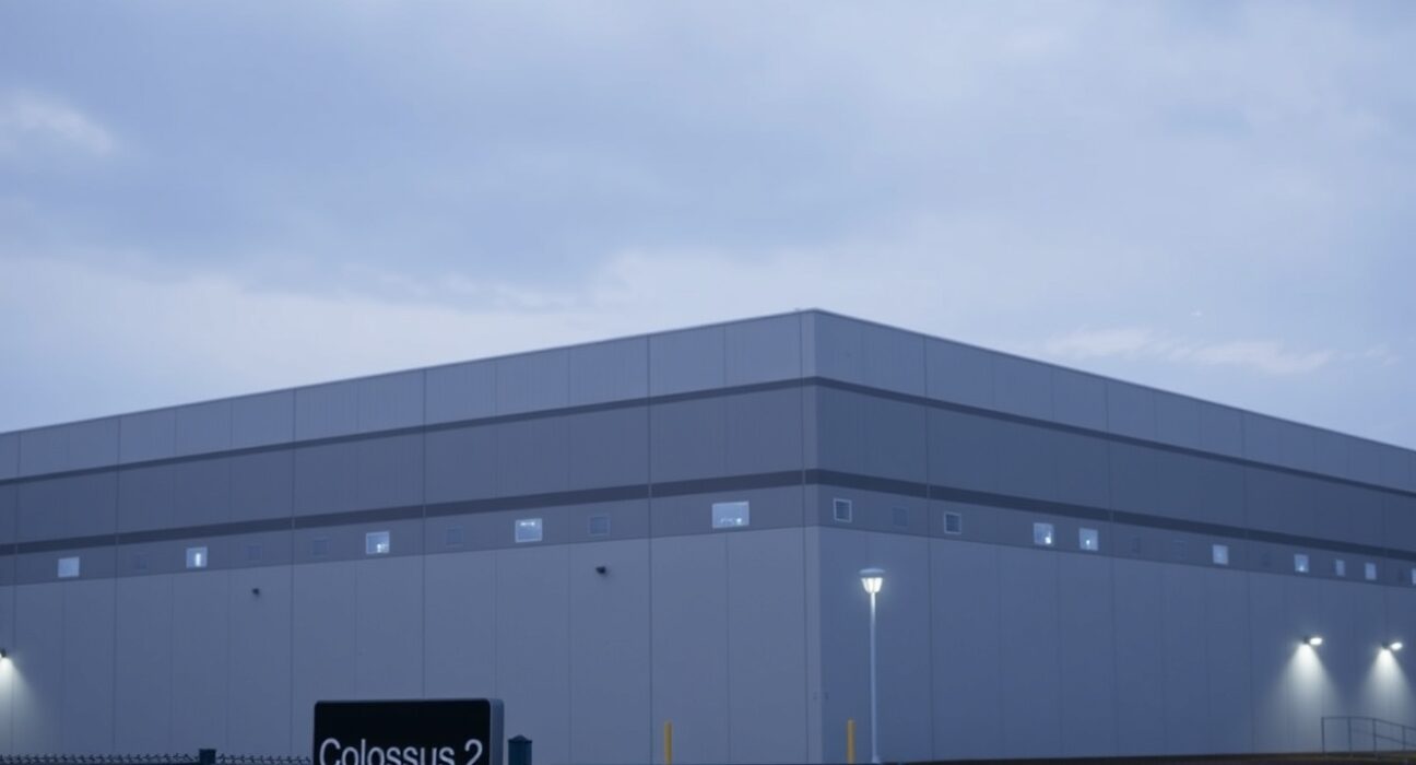 Exterior view of SpaceX's Colossus 2 data center in Memphis, Tennessee, where Reflection AI will host Nvidia GB300 chips.