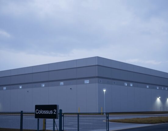 Exterior view of SpaceX's Colossus 2 data center in Memphis, Tennessee, where Reflection AI will host Nvidia GB300 chips.
