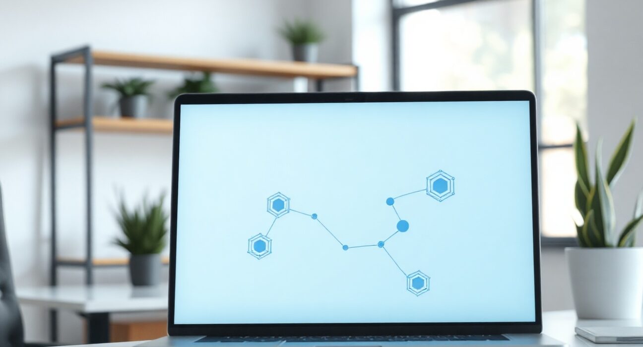 Laptop with browser window and AI symbols in a modern office, representing Relay's shutdown and Google Chrome AI integration