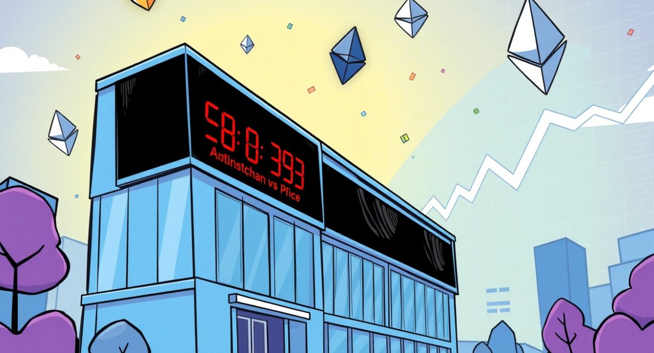 A cartoon illustration showing a Nasdaq-listed company making a significant ETH purchase, symbolizing institutional entry into cryptocurrency.