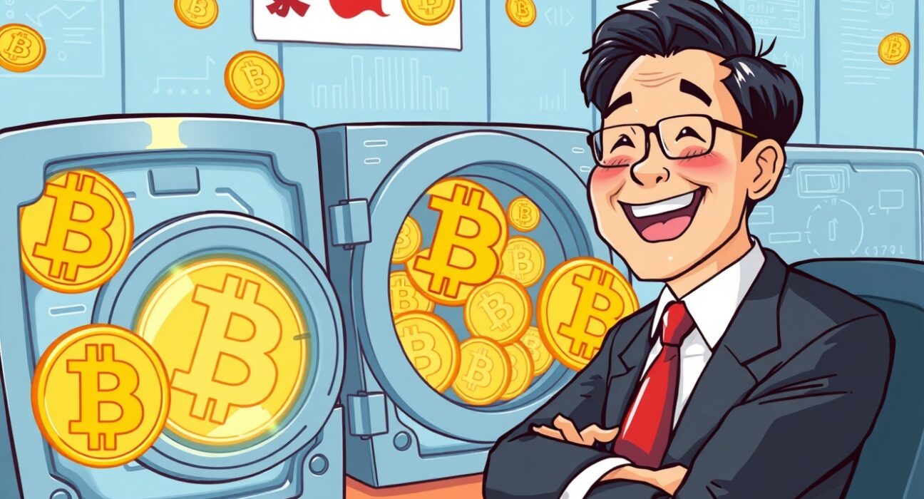 Illustration of a Japanese company's growing Bitcoin stack, symbolizing Remixpoint Bitcoin purchase and strategic crypto accumulation.