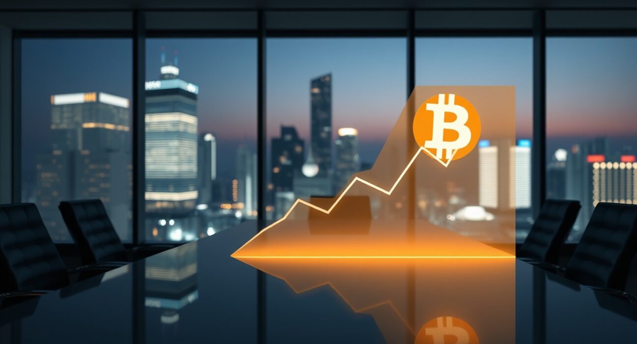 Strategic Bitcoin investment by Japanese firm Remixpoint in a corporate boardroom setting.