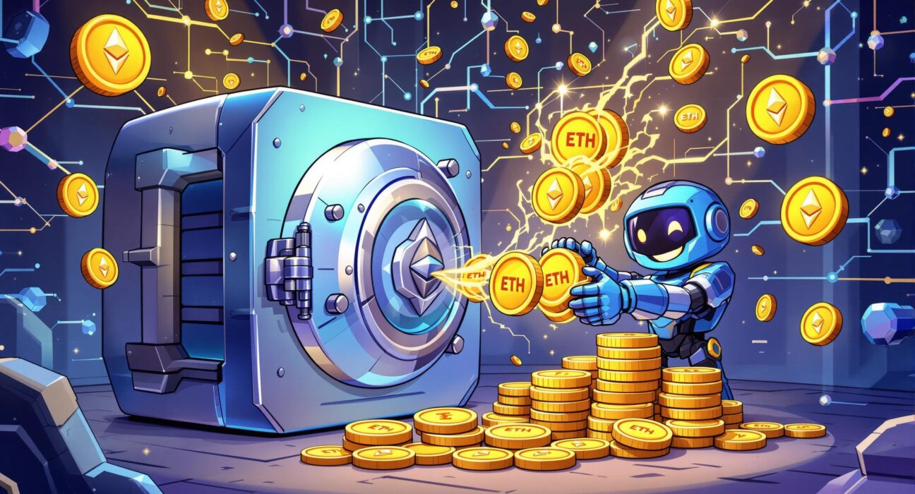 Illustration of Renzo Protocol securing its position by contributing ETH to a strategic reserve, highlighting its commitment to the Ethereum ecosystem.