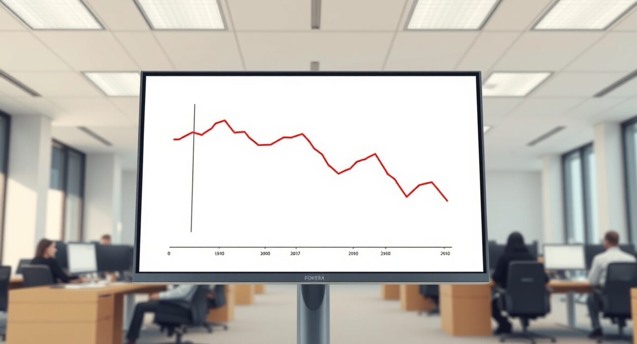 A digital monitor in a South Korean crypto exchange shows a token chart under review for potential delisting.
