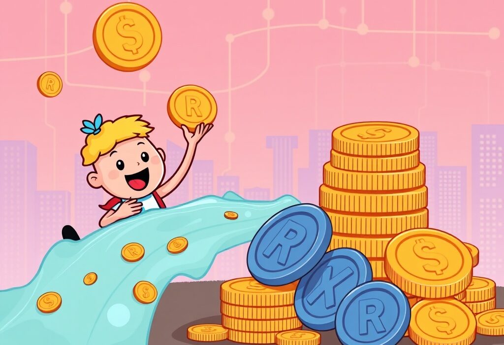 A cartoon illustration depicting the Resolve Foundation's strategic RESOLV token buyback program boosting token value and stability.