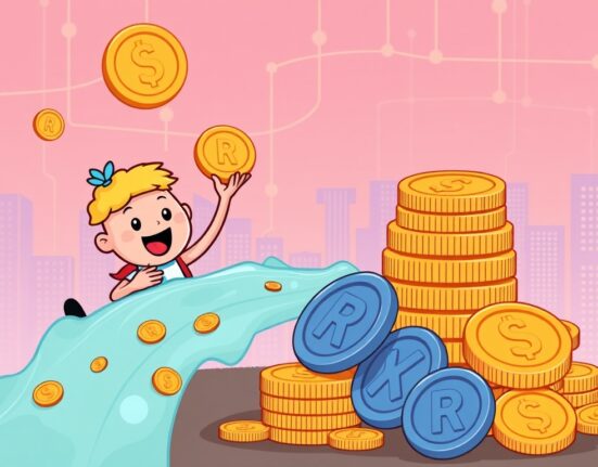 A cartoon illustration depicting the Resolve Foundation's strategic RESOLV token buyback program boosting token value and stability.