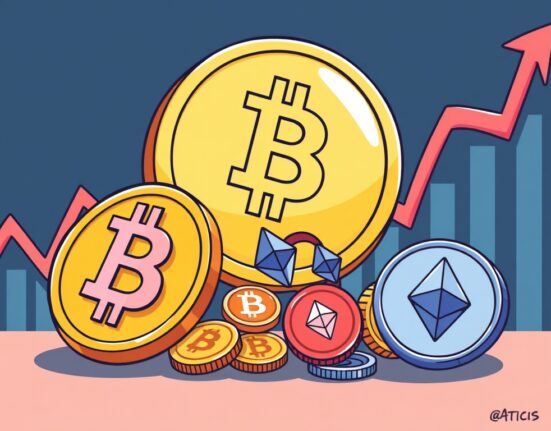 A cartoon illustration showing retail interest shifting from Bitcoin to altcoins and Ethereum, representing changing crypto market trends.