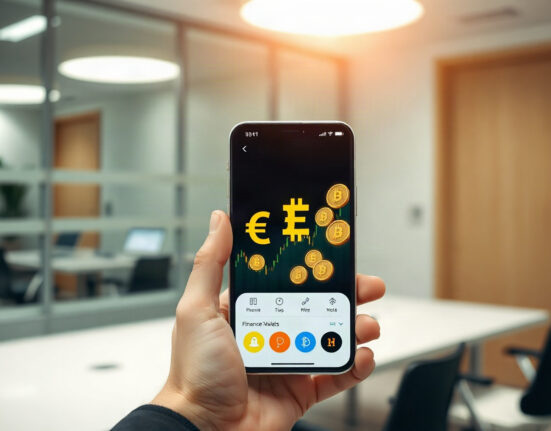 Smartphone displaying Revolut app with euro stablecoin trading interface