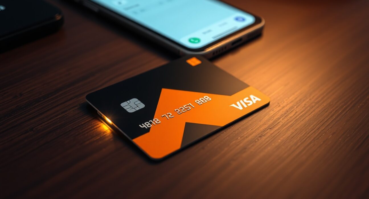 Revolut Dogecoin-themed physical crypto card with LED light on a desk