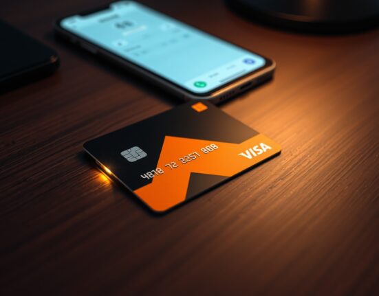 Revolut Dogecoin-themed physical crypto card with LED light on a desk