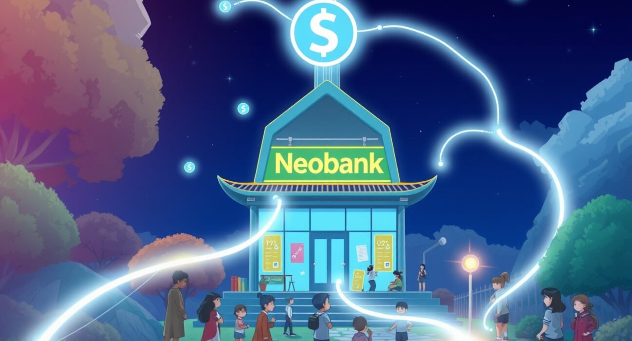 Revolut stablecoin payments growth visualized as digital streams connecting a global community in a futuristic financial landscape.