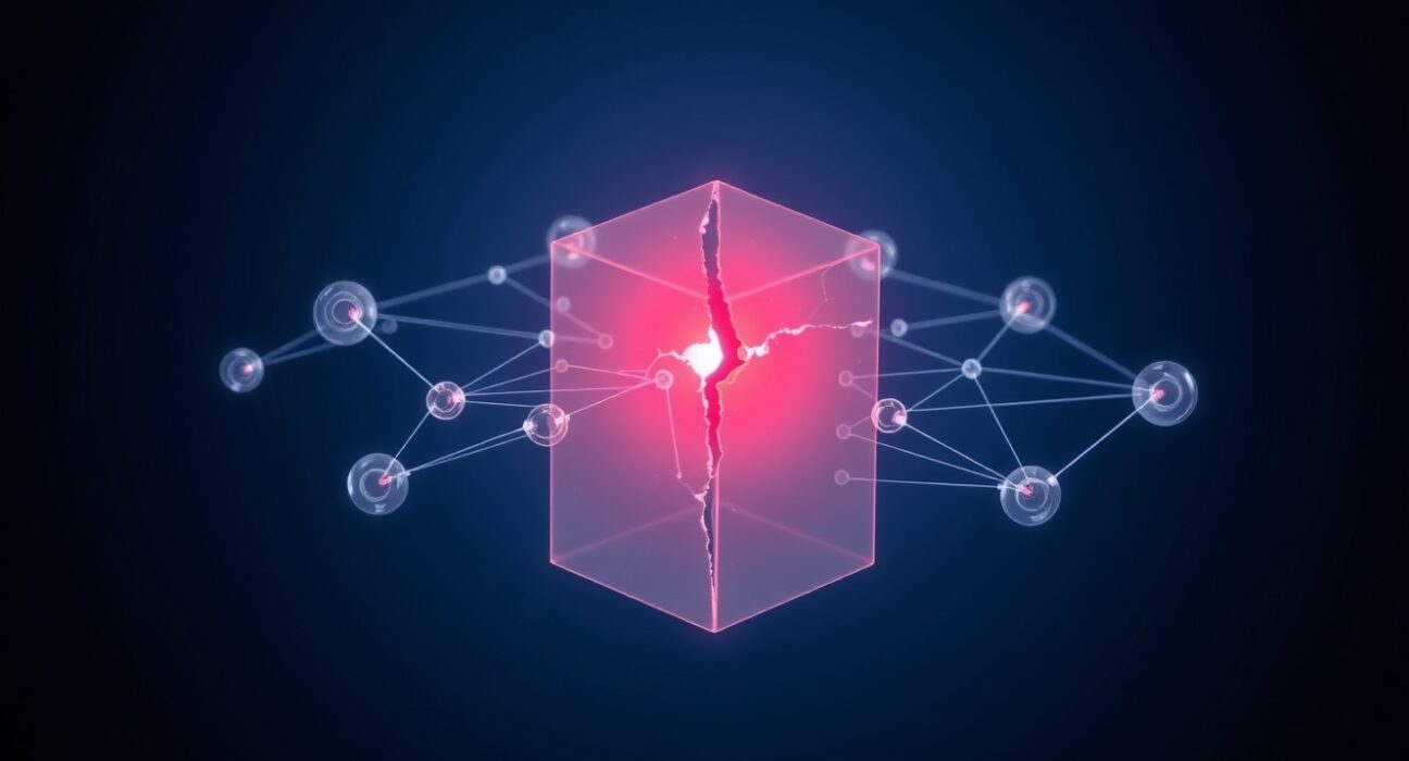 Visualization of the Rhea Finance DeFi hack showing a blockchain security breach.