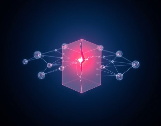 Visualization of the Rhea Finance DeFi hack showing a blockchain security breach.