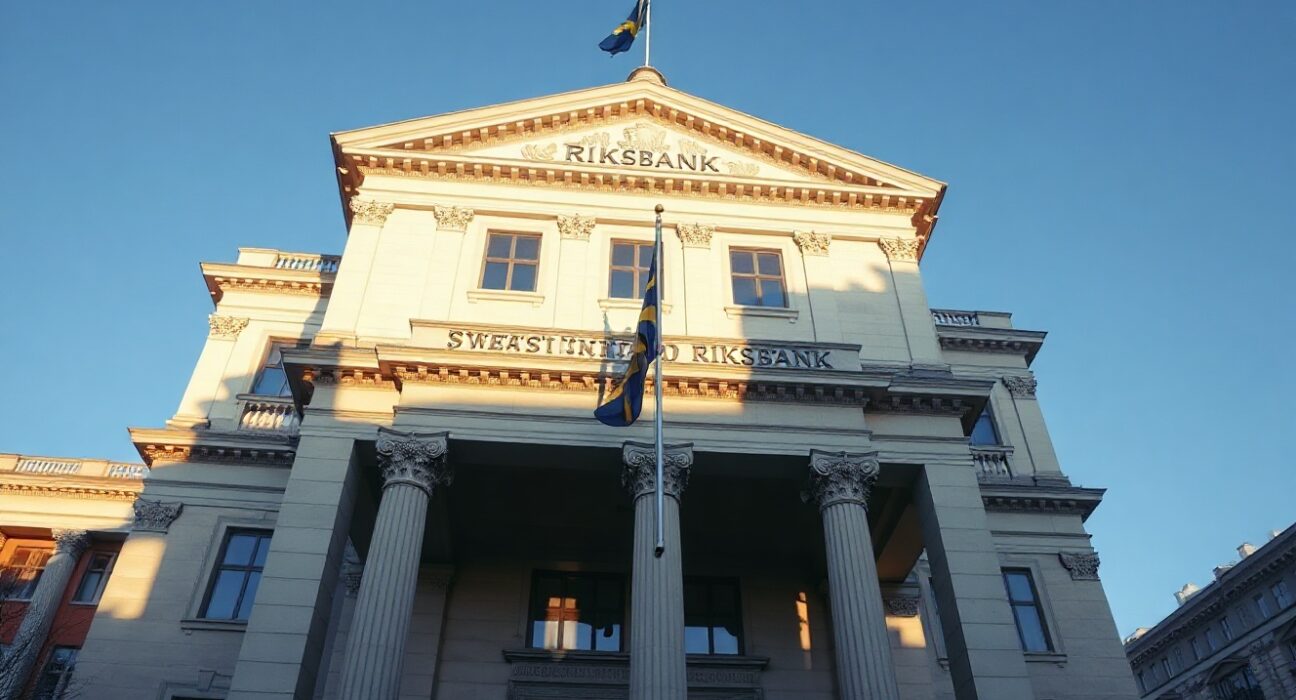 Swedish Riksbank building in Stockholm on a clear day