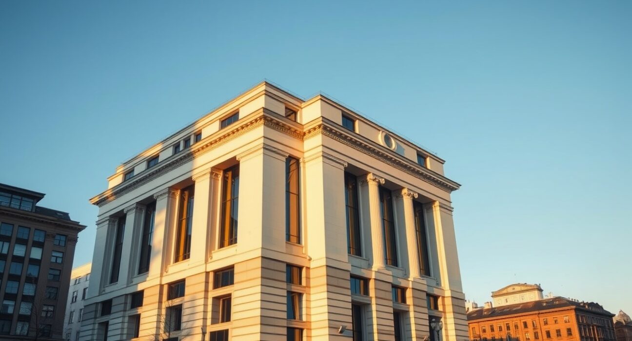 Riksbank headquarters in Stockholm representing Swedish monetary policy stability during energy crisis