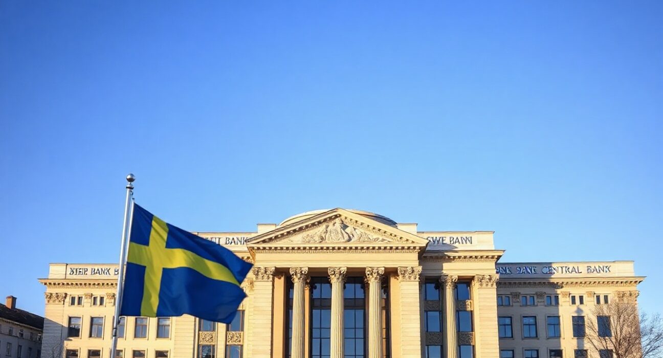 Swedish central bank headquarters in Stockholm on a clear day