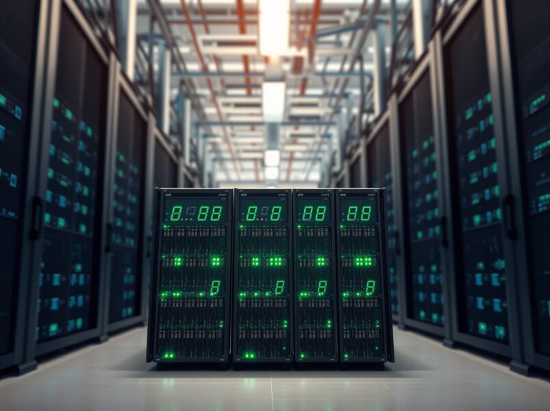 Industrial Bitcoin mining facility with active ASIC miners representing Riot Platforms operations