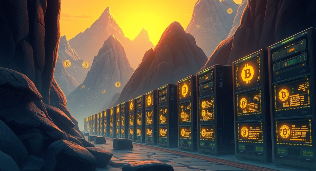 Riot Platforms Bitcoin mining facility transitioning to AI infrastructure with digital landscape