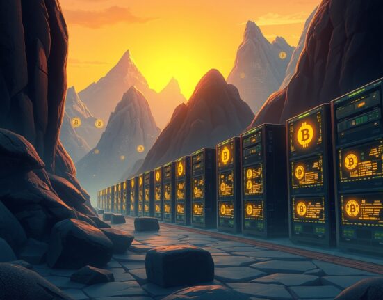 Riot Platforms Bitcoin mining facility transitioning to AI infrastructure with digital landscape
