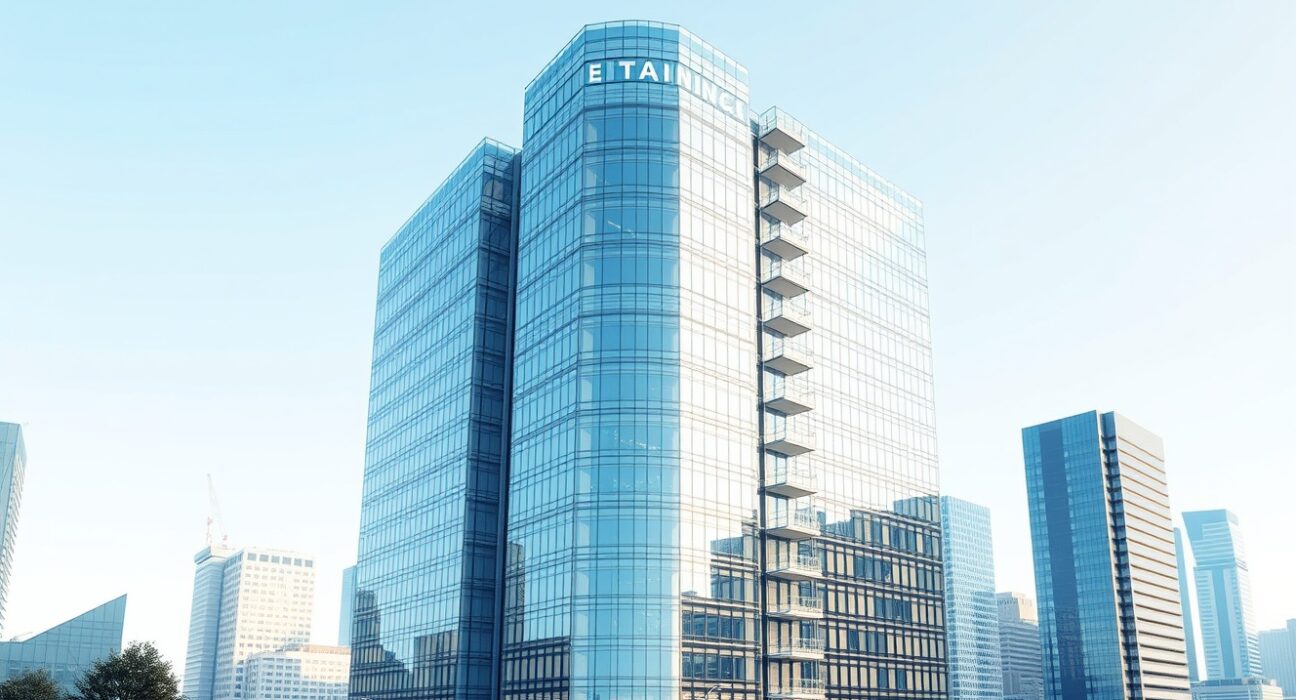 Ripple's transformation into a financial conglomerate symbolized by modern interconnected architecture.