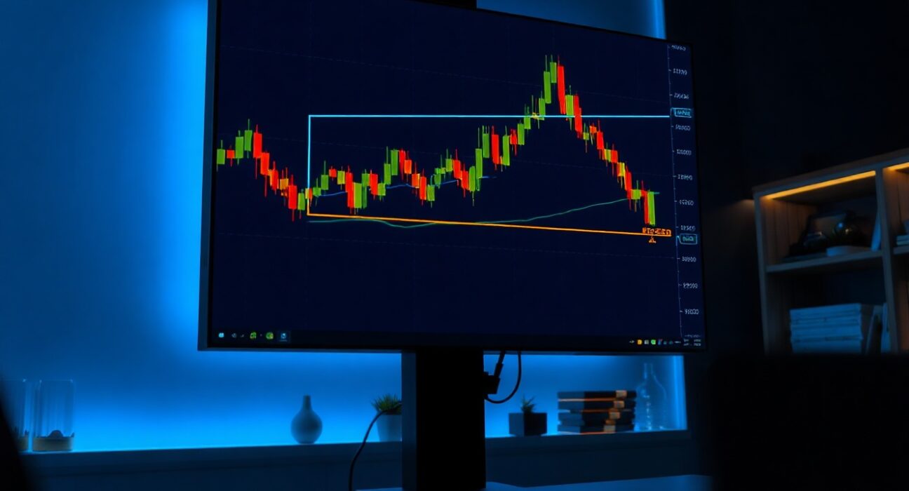 Trading screen with Ripple, Cardano, and Hyperliquid price charts showing a triangle pattern and rebound signals.