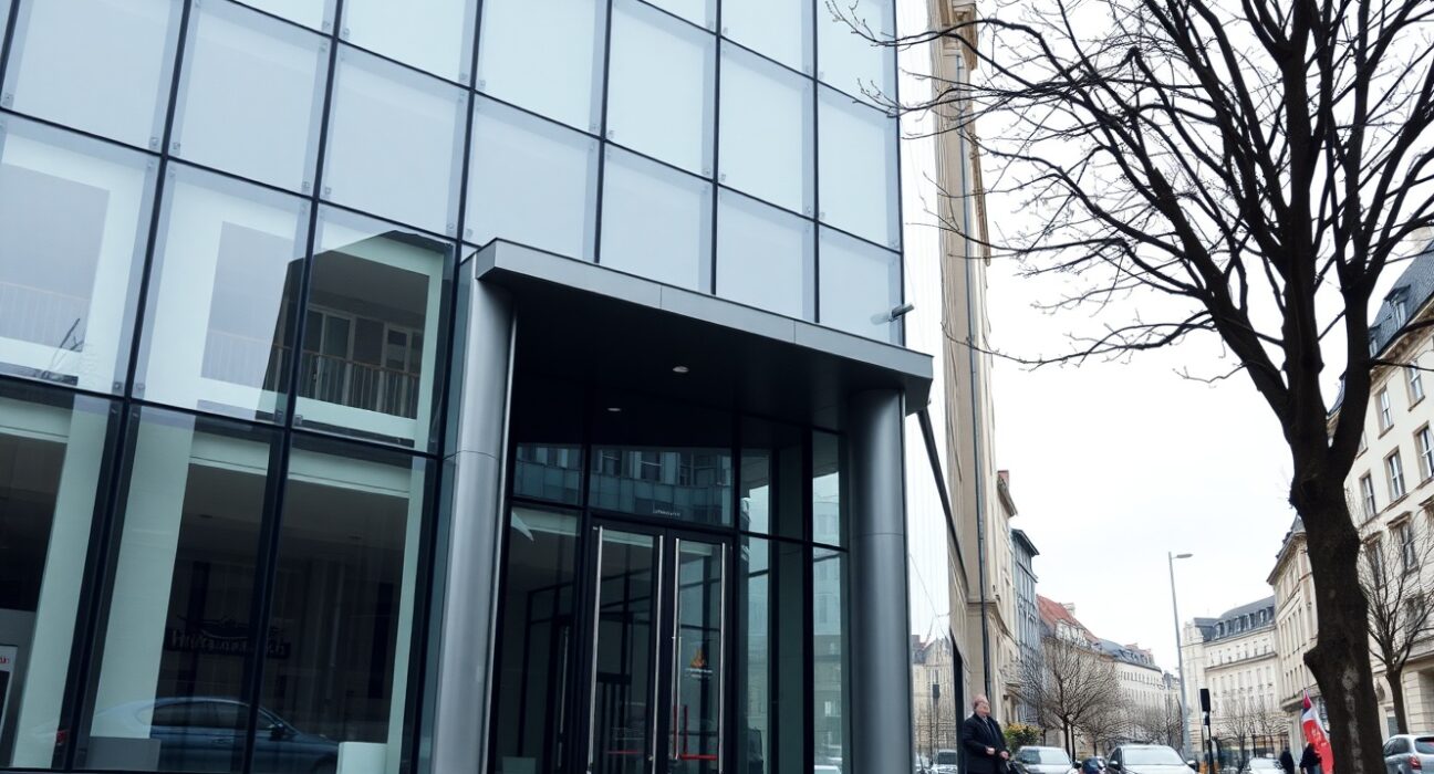 Modern office building in Luxembourg's financial district, representing Ripple's pending regulatory approval.