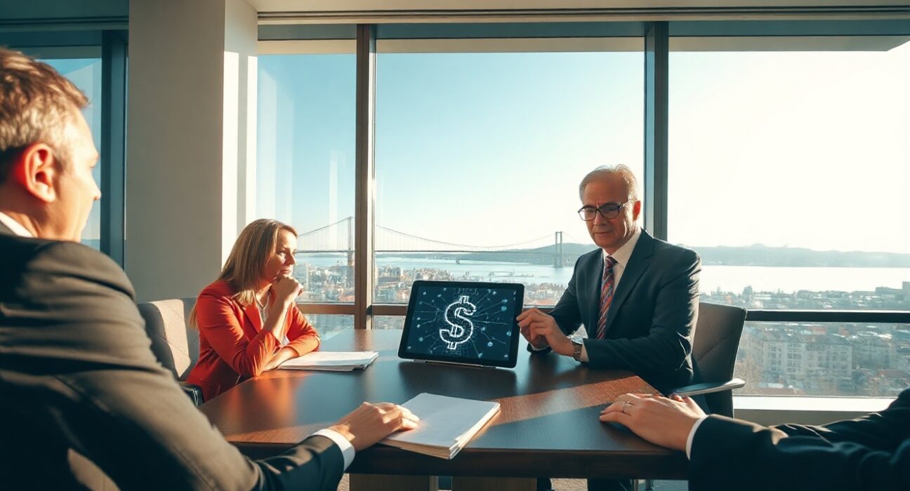 Business meeting in Istanbul office discussing Ripple RLUSD stablecoin partnership
