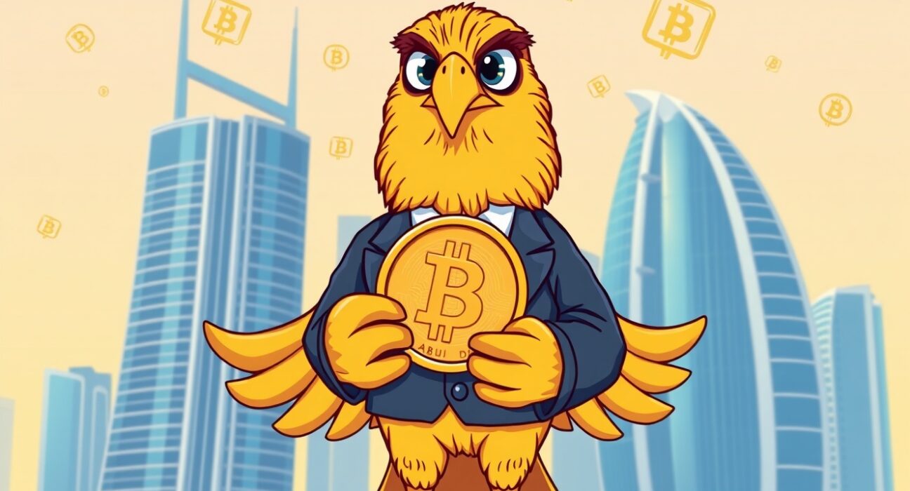 Ripple stablecoin RLUSD regulatory approval in Abu Dhabi financial district with blockchain technology visualization