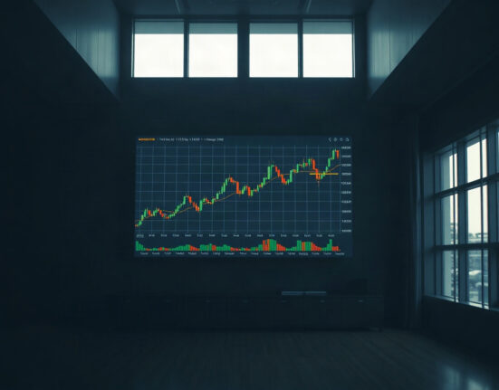 Cryptocurrency price chart showing a breakout pattern on a trading screen