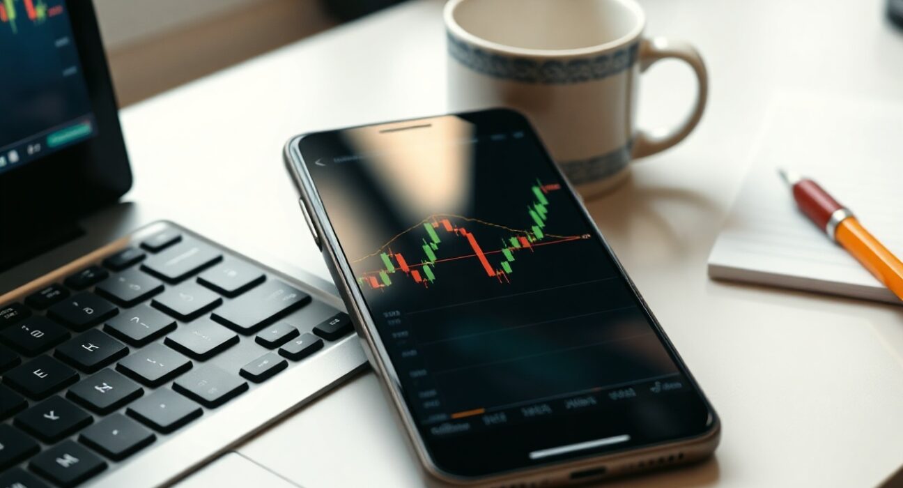 Cryptocurrency price charts on a smartphone showing market decline for Ripple and Stellar.