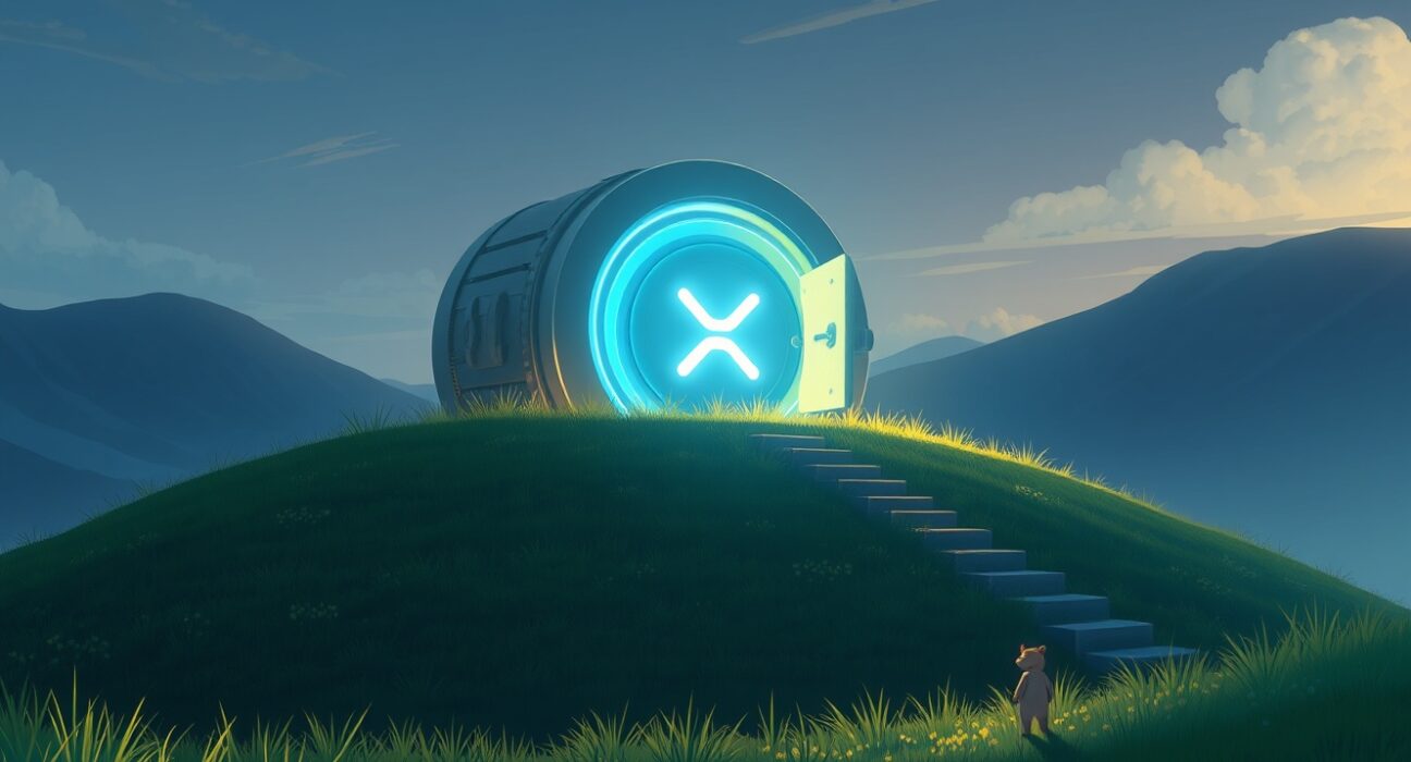 Illustration of Ripple's strategic XRP escrow lockup managing cryptocurrency supply and market stability.