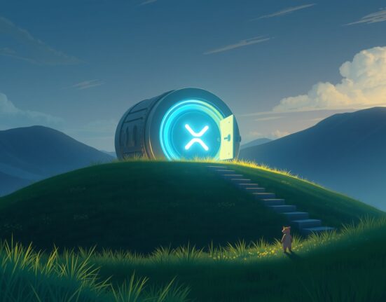 Illustration of Ripple's strategic XRP escrow lockup managing cryptocurrency supply and market stability.