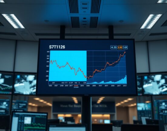 Bitcoin price chart declining against rising US Treasury yield graph on a trading floor screen
