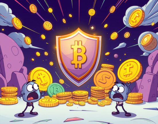 Risk management protection shield securing cryptocurrency assets from market collapse